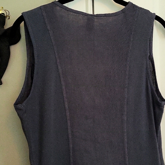 Oizini Lagenlook Linen Sleeveless Faux Wrap Dress - Slate Blue - S - Picture 8 of 10